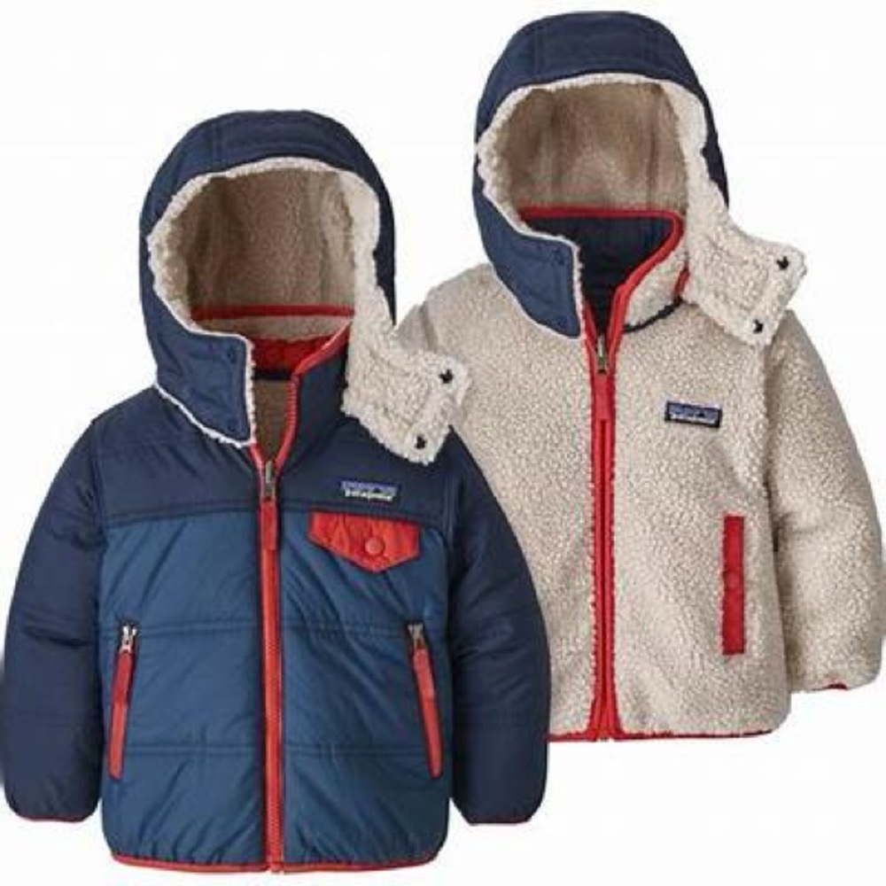 Patagonia Kids Reversible Blue and Cream Jacket